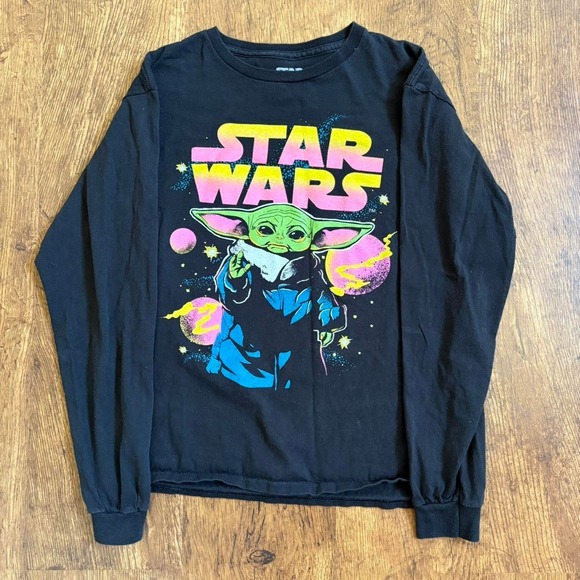 Tops - Star Wars Grogu baby Yoda black long sleeve shirt‎